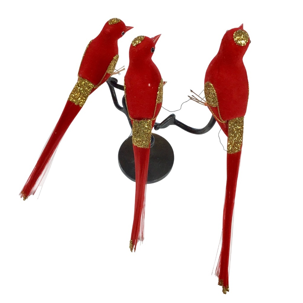 Vintage Christmas Ornaments Trio of Red Birds